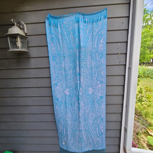 Blue and Silver Paisley Pashmina Silk Wrap - Picture 11 of 12